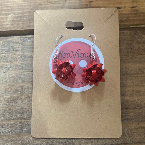 Red Christmas Bow Dangle Earrings