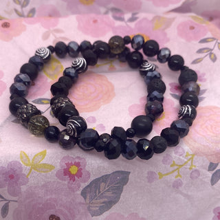 Black Swirl Lava Bead Stretch Bracelet