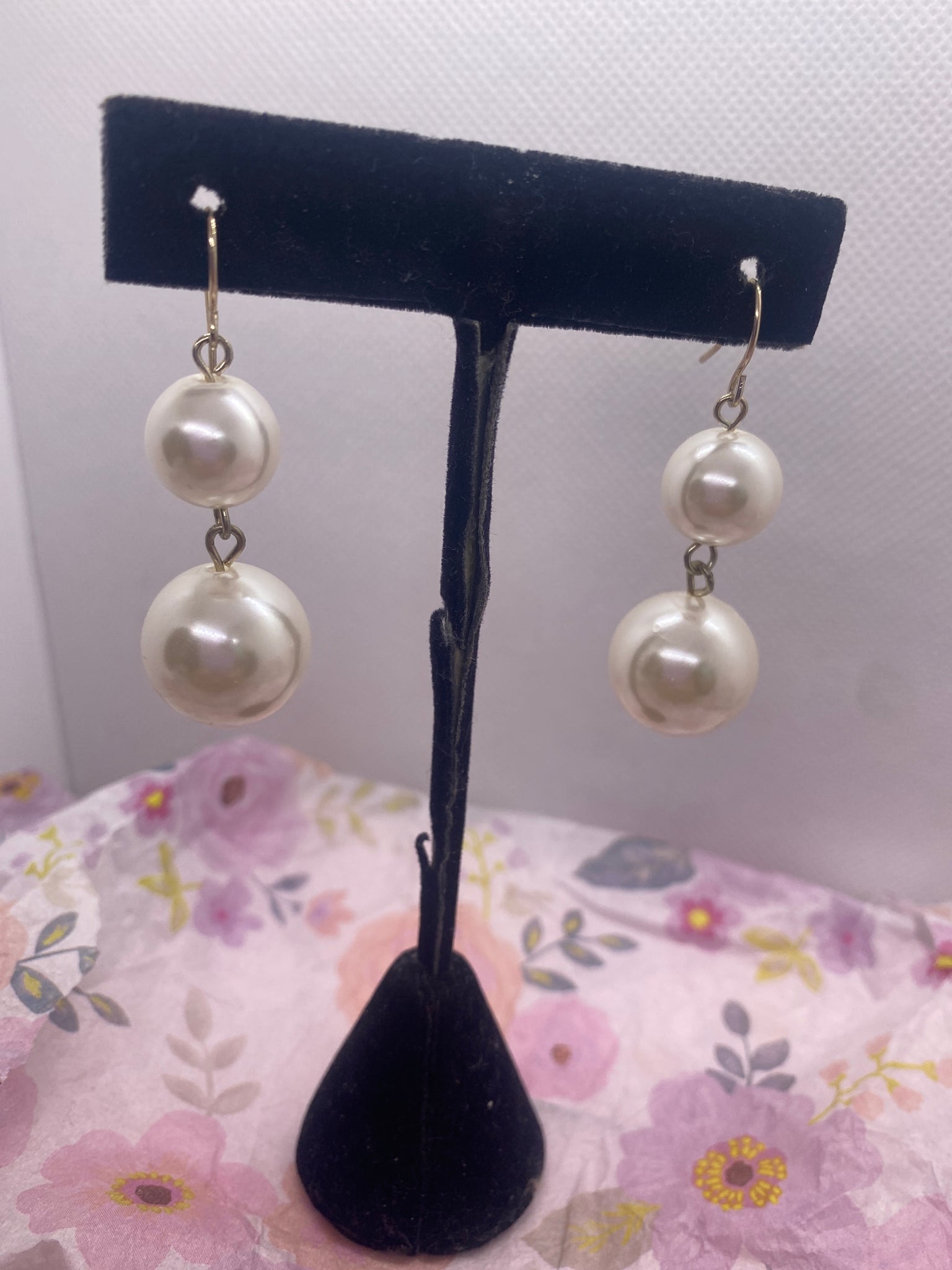 Silver Tone Faux Pearl Earrings