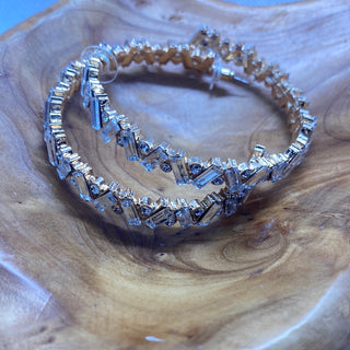Gold Tone Trapezoidal Crystal Shape Post Hoop Earrings