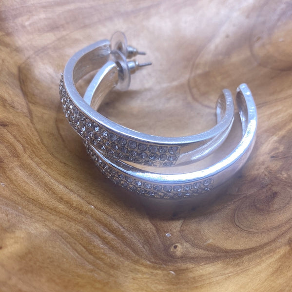 Front Pave Stone Hoop Earrings