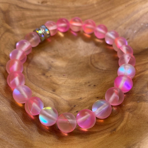Pink Mermaid Glass Stretch Bracelet