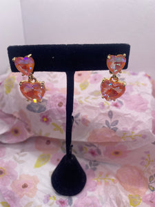 Pink Crystal Heart Post Earrings