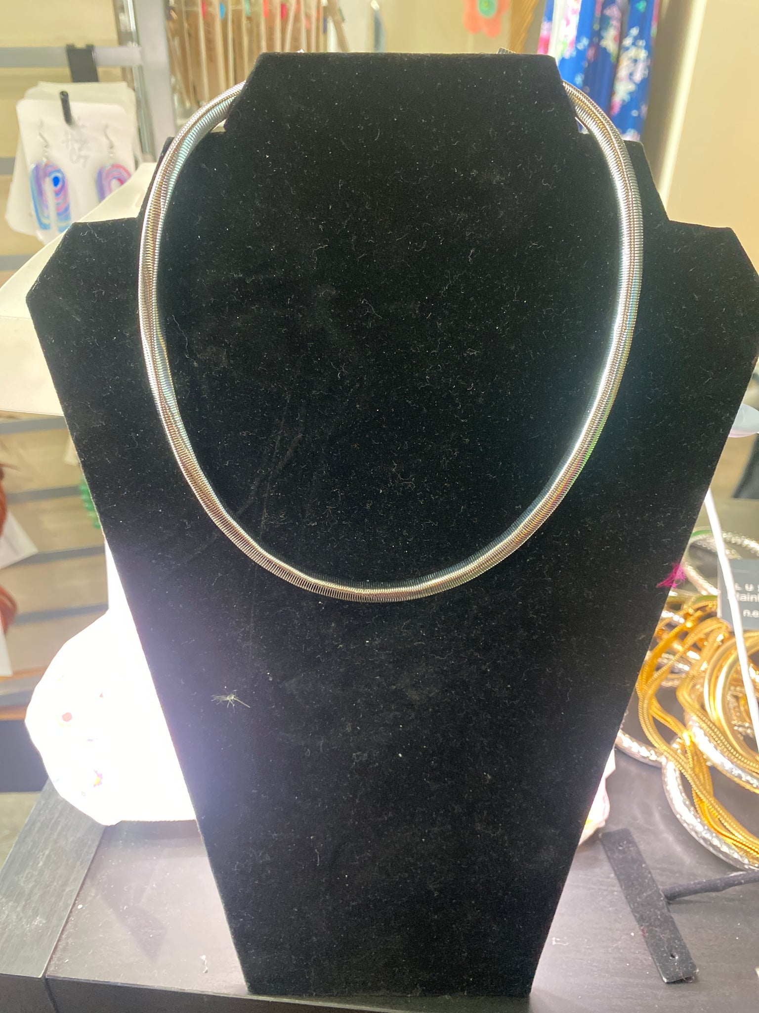 Silver Tone 15 inch Snake Chain Choker Necklace