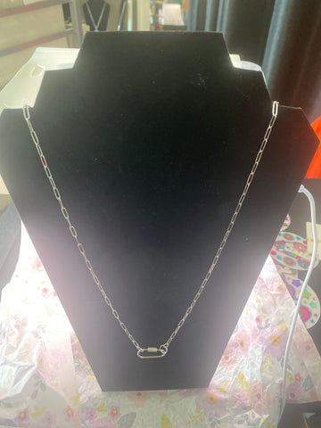 15 inch Silver Tone Paperclip Chain w Oval Carabiner Necklace