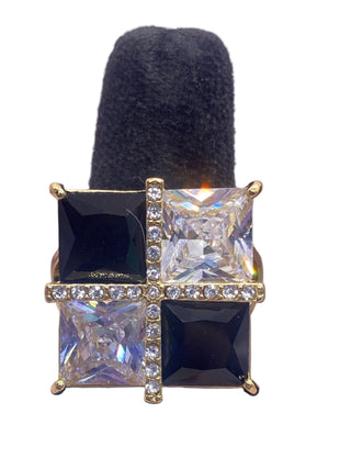 Crystal Black Gold Tone Stretch Ring