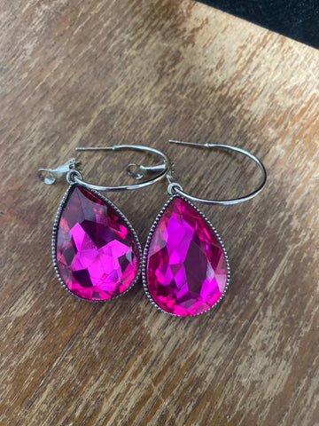 Custom Fuschia Teardrop Hoop Earrings