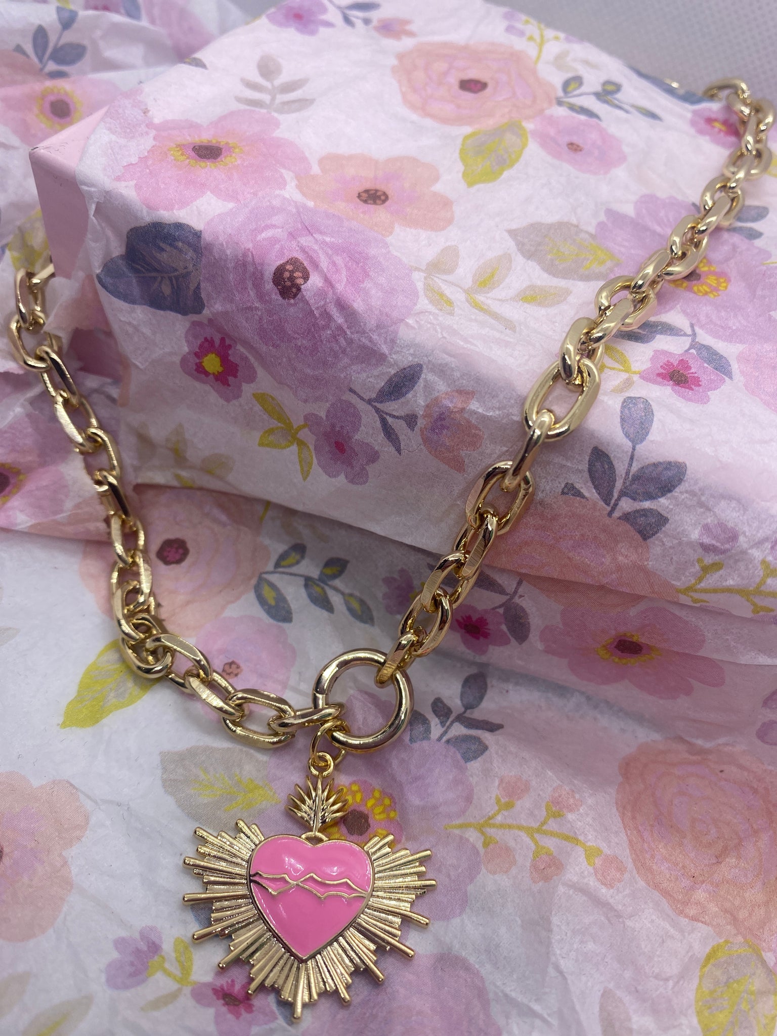 Pink Heart Charm 18 inch Necklace