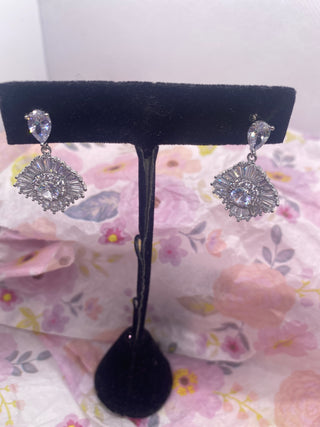 CZ White Gold Dipped Dangle Earrings