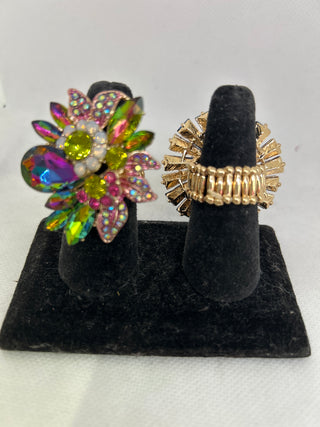 Floral Multi Stone Stretch Statement Ring
