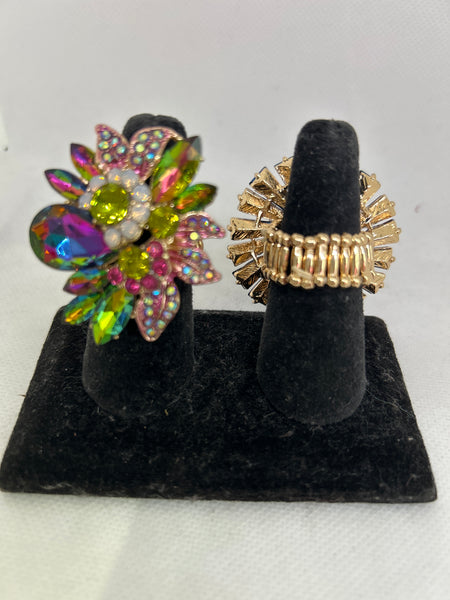 Floral Multi Stone Stretch Statement Ring