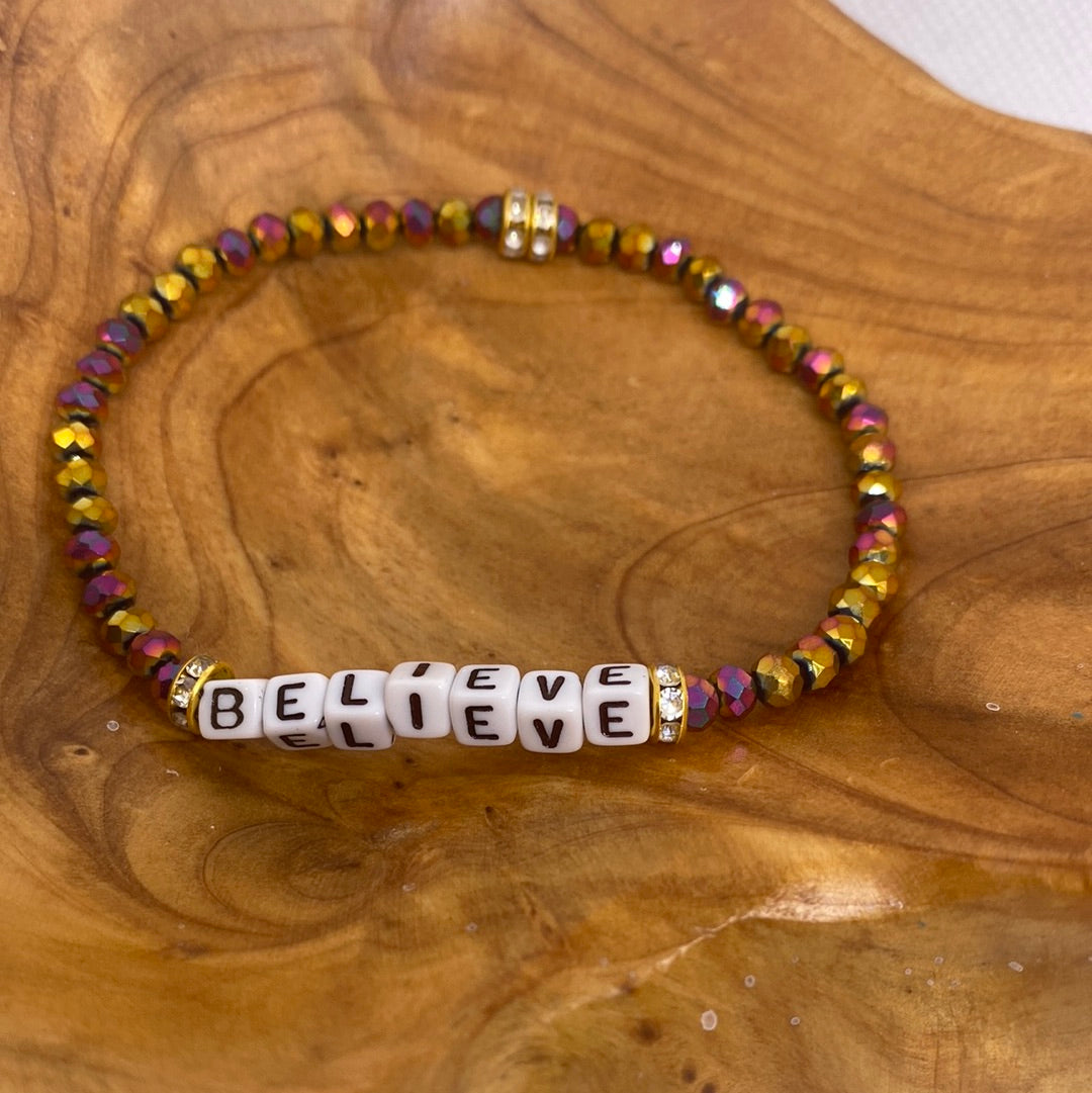 Custom Believe Crystal Bead Stretch Bracelet