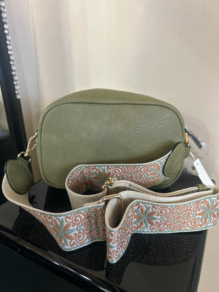 Boho Style Faux Leather Cross body Purse w Guitar Straps
