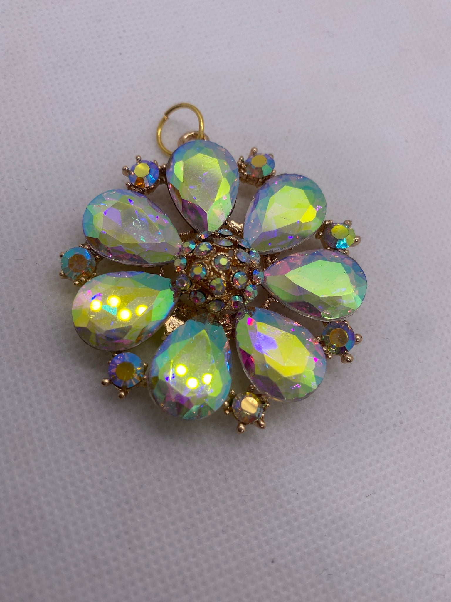 Champagne Rhinestone Flower Charm Gold Accent