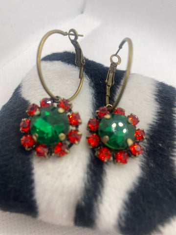 Custom Green Button Hoop Earrings
