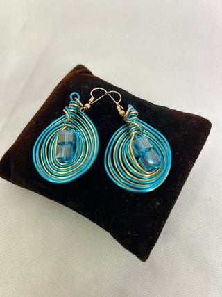 Lightweight Turquoise Gold Swirl Metal Earrings