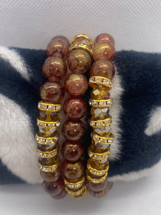 Yellow Gold Rondelle Brown Round Multi Color Stretch Bracelet