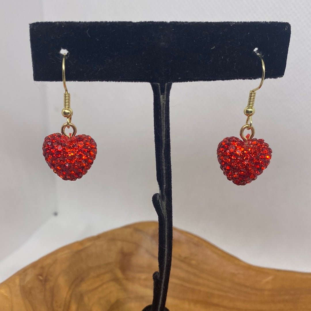 Red Pave Heart Earrings