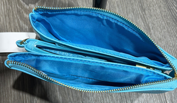 Monogrammable 3 Compartment Crossbody Wristlet Baby Blue