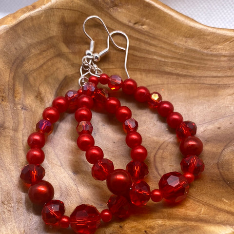 Custom Red Bead Loop Red Iridescent Beads Earrings