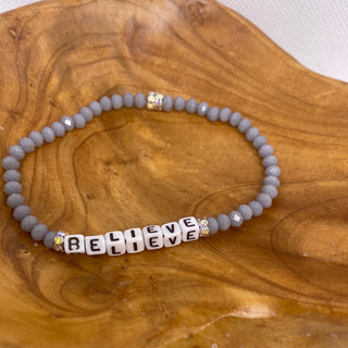 Custom Believe Crystal Bead Stretch Bracelet