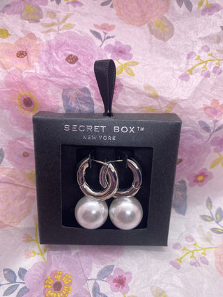 Secret Box Sterling Silver Dipped Faux Pearl Earrings
