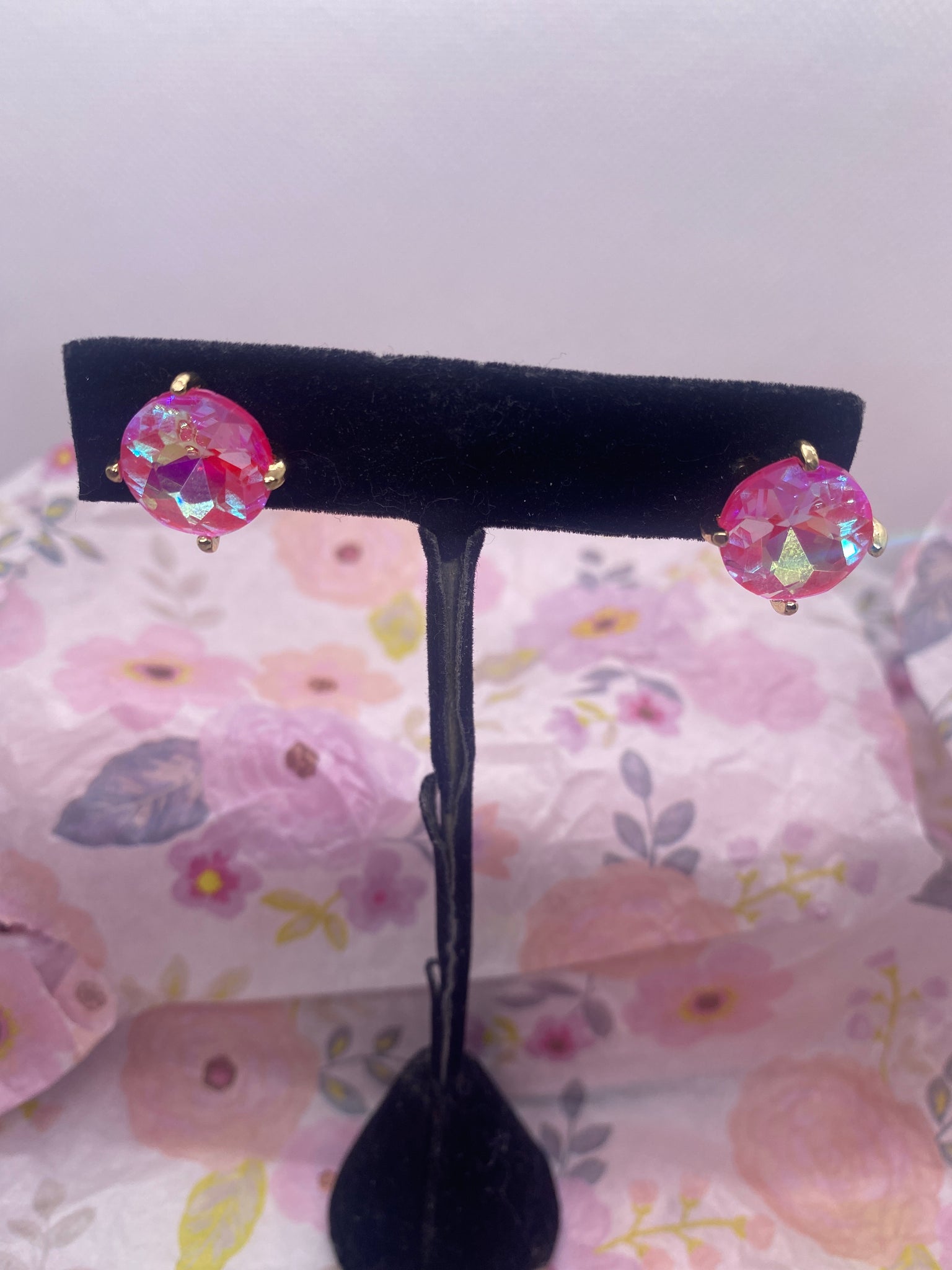 Pink Stone Ball Earrings