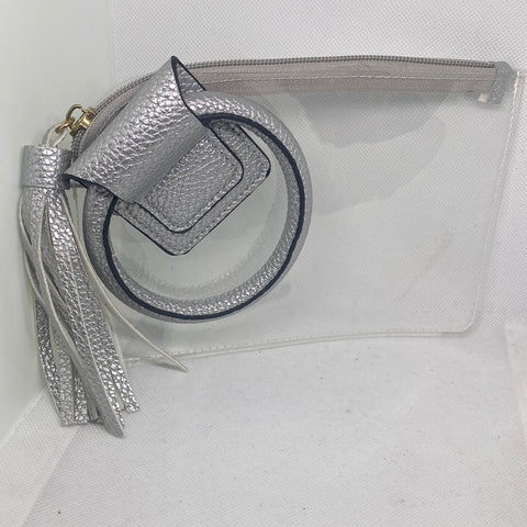 Clear Stadium Approved Wristlet Silver Trim Handle