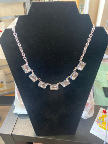 Silver Tone Choker Style Rhinestone Necklace