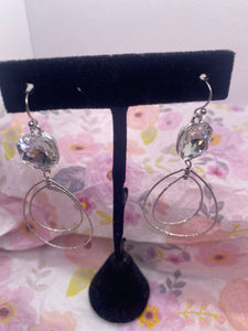 Silver Hoop w Crystal Dangle Earrings