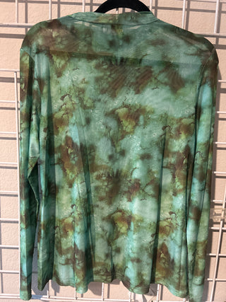 Green Marble Mock Neck Mesh Top