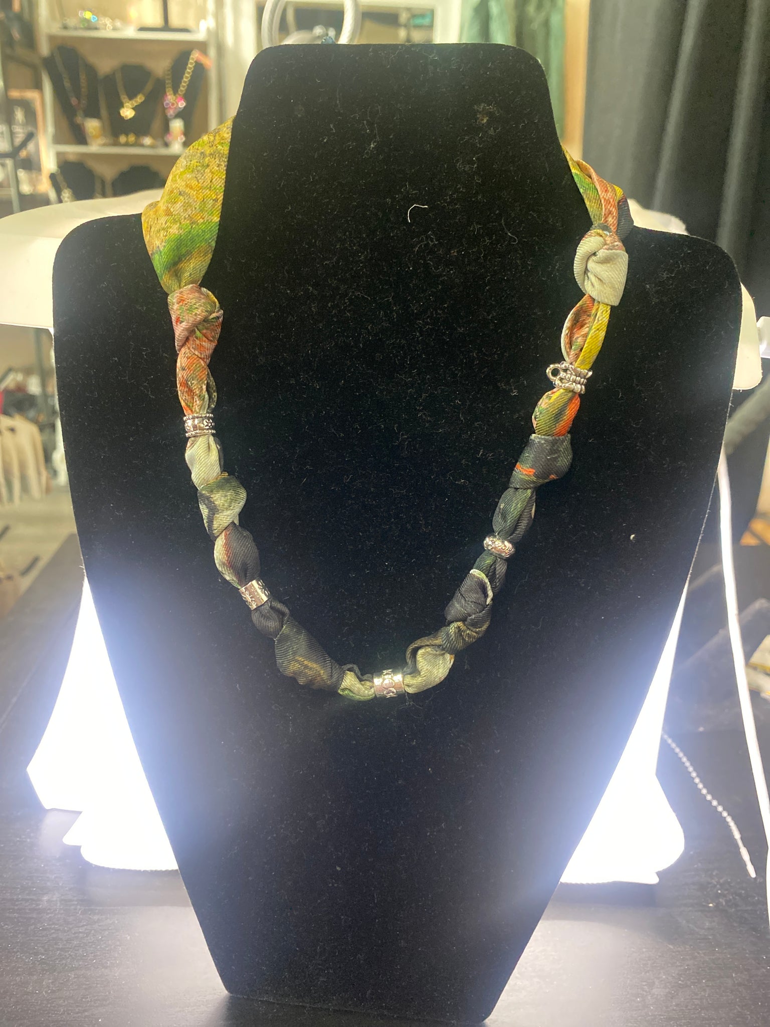 Custom Shades of Black Scarf Necklace 5 Bails