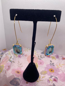 Aquamarine Rectangle Crystal Earrings