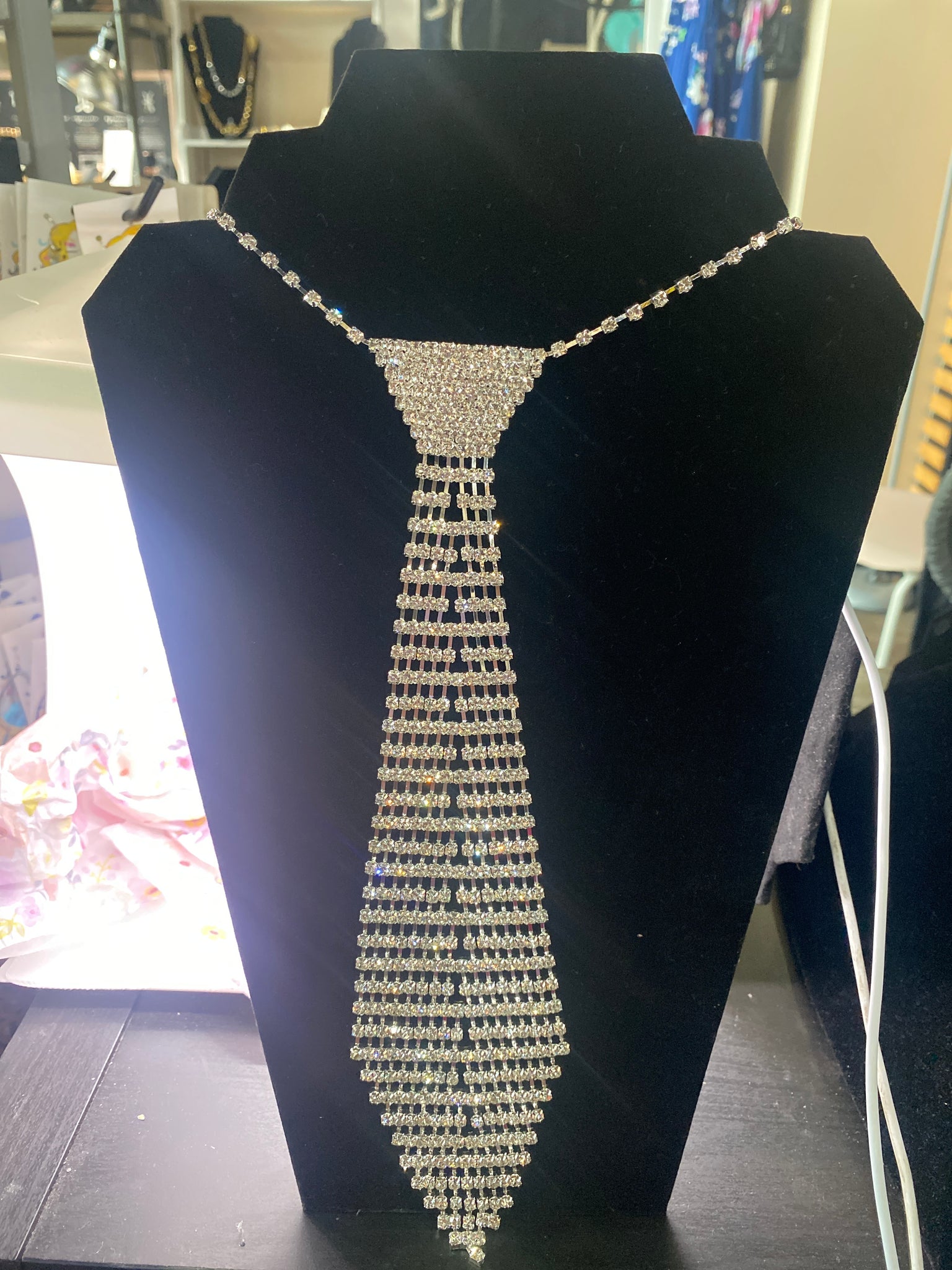 Crystal Rhinestone Necktie Necklace