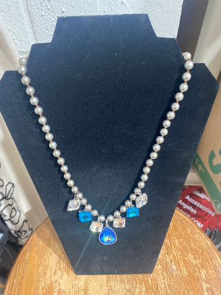 Custom Seven Charm Teal Crystal Pearl Necklace