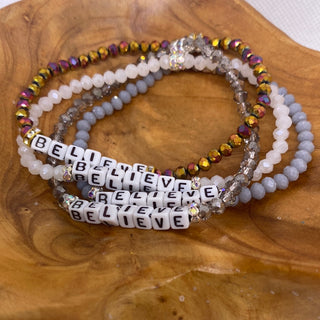 Custom Believe Crystal Bead Stretch Bracelet