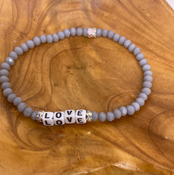 Custom Love Crystal Bead Stretch Bracelet Solids