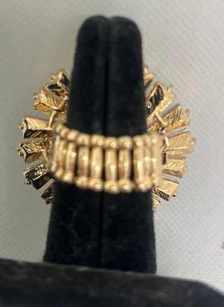 Crystal Starburst Stretch Statement Ring Gold Band Accents