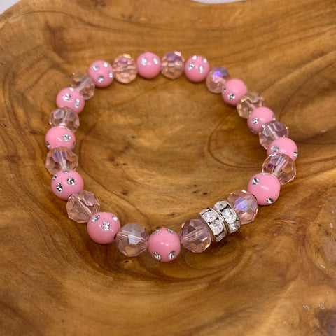 Custom Pink Clear Bead Stretch Bead Bracelet