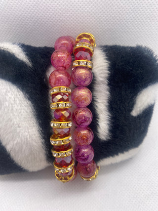 Red Rondelle Pink Multi Color Stretch Bracelet