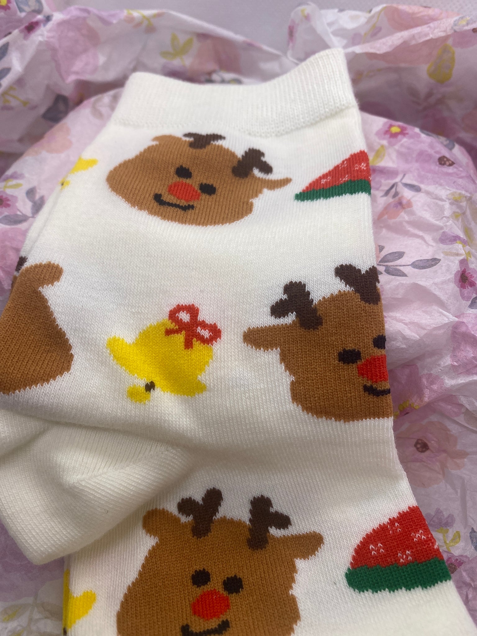 One Size Reindeer Christmas Crew Length Socks