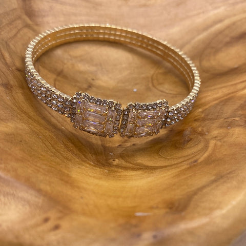 Gold and Rhinestones Stretch Cuff Bracelet