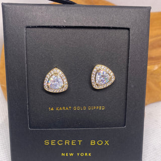 Triangle Shaped 14k Gold Dipped CZ Diamond Earrings