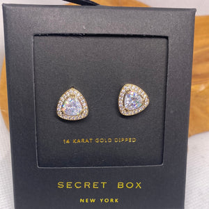 Triangle Shaped 14k Gold Dipped CZ Diamond Earrings
