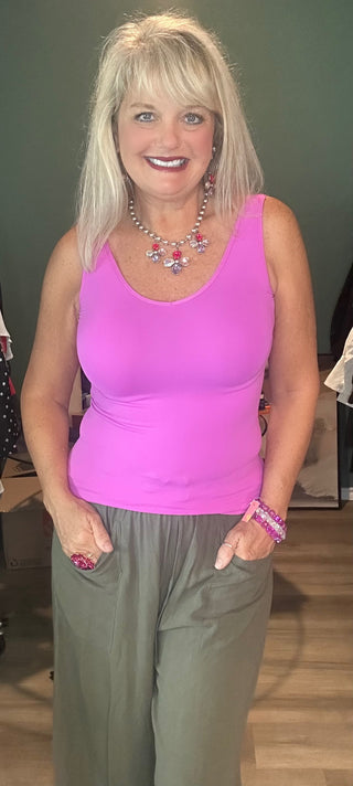 Buttery Soft Reversible V or U Neckline Seamless Tank Top Purple Magenta