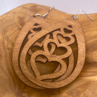 Tan Heart Lightweight Wood Dangle Earring