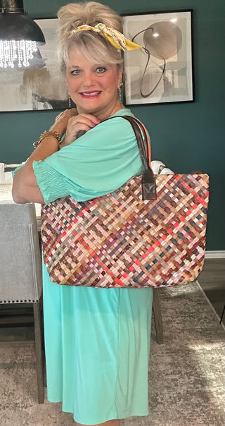Multicolor Woven Tote Bag Purse