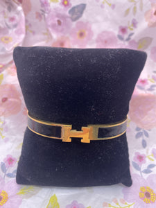 Black Gold Bangle Bracelet w Hinge Closure