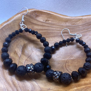 Custom Black Lava Round Square Pave Earrings