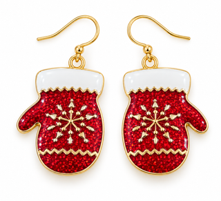 Red Glitter Christmas Mitten Dangle Earrings
